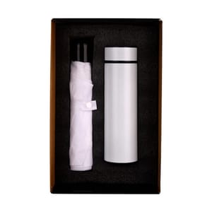 Drizzling 2 in 1 White combo gift set contains a temperature bottle & umbrella Perfect Gift for your prestigious clients, prospects & employees