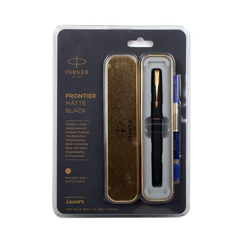 PARKER FRONTIER MATTE BLACK GOLD TRIM ROLLER BALL PEN