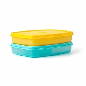 Slim Divided Lunch Container (Set of 2), Yellow & Blue , Lunch box Set ,For Back To School ,For Gift