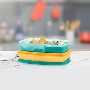 Slim Divided Lunch Container (Set of 2), Yellow & Blue , Lunch box Set ,For Back To School ,For Gift