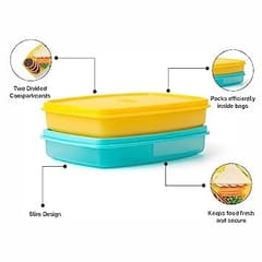 Slim Divided Lunch Container (Set of 2), Yellow & Blue , Lunch box Set ,For Back To School ,For Gift