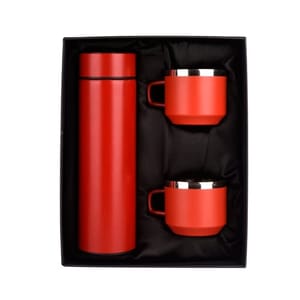 Trillion (Satin) Red Smart LED Active Temperature Display Indicator Insulated Stainless Steel Hot & Cold Flask Bottle With 2 Steel Cups Combo set of 1 Pc for Corporate Gift