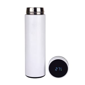 Trillion (Satin) White Smart LED Active Temperature Display Indicator Insulated Stainless Steel Hot & Cold Flask Bottle With 2 Steel Cups Combo set of 1 Pc for Corporate Gift