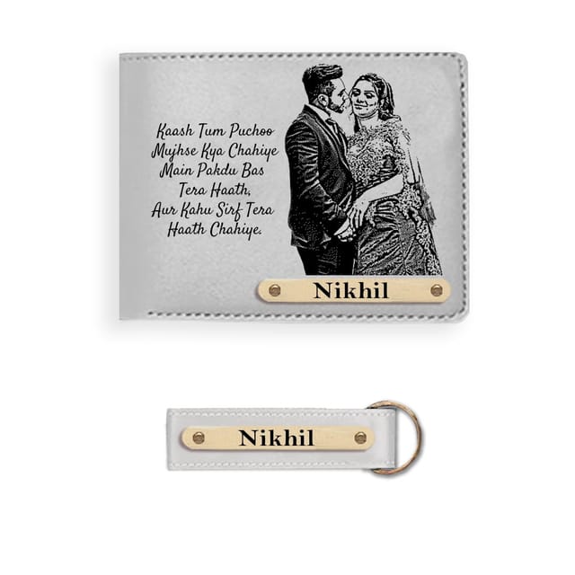 Wallet and keychain combo set for men with Image and name engraved- Gift for Husband, Brother, Boyfriend, Father, Son- By Laser Guru