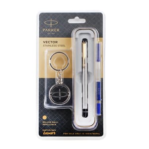 PARKER VECTOR STAINLESS STEEL ROLLER BALL WITH GOLD PLATED CLIP