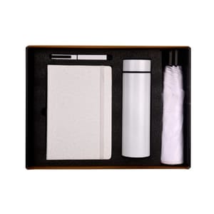 Destinio 4 in 1 White Combo Gift Set contains a temperature bottle, pen, umbrella, and diary perfect corporate gift sets for your prestigious clients, prospects & employees
