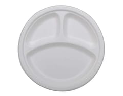 3 Compartment Sugarcane Baggase Disposable Eco-Friendly Plates (White, 9 Inch) (Pack of 75)