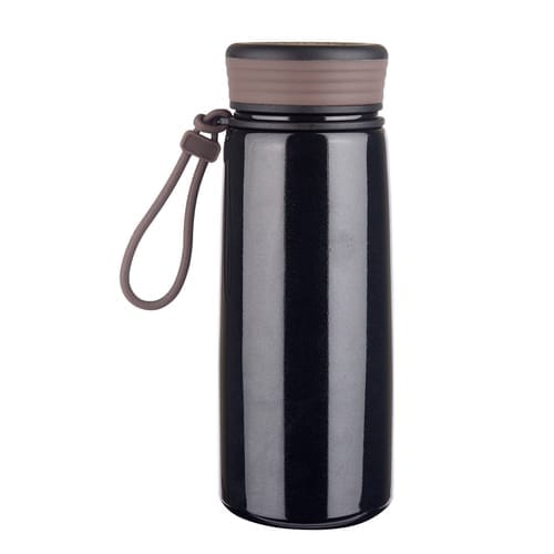 Black Handy Stainless Steel Double walled Vacuum Flask with Loop Holder 450ml is perfect for daily use