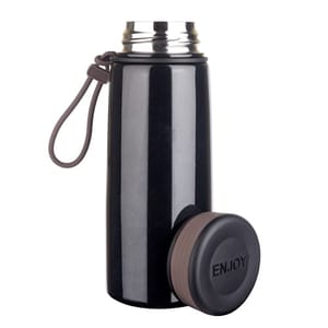 Black Handy Stainless Steel Double walled Vacuum Flask with Loop Holder 450ml is perfect for daily use