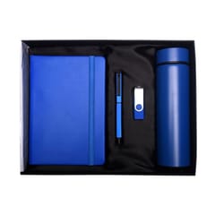 Glorious Blue Tech Gift Box includes a Temperature bottle, Leather diary, metallic Pen, and Pendrive is the best essentials combo gift suitable for all Corporates.