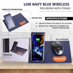 10W Navy Blue Wireless Mousepad with Mobile Stand best for your corporate manager, clients and delegates as its urban design would suit their workstation.