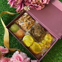 Festive Kit 4: Magnetic Rectangle box for Festive Hampers (Flex seed bites,Peanut Rajgeera bites,Almond rocks,Cookie chocolates,Festive Diya)