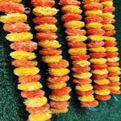 cThemeHouseParty 24 Pcs Artificial Marigold Fluffy Flowers Garlands Orange and yellow for Decoration Artificial genda phool Flower line for Decoration Home Decor, Decor,Flower Decoration line