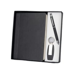 Standard Black Leather-finished Combo Gift Set of 3 items a diary, pen, and a keychain Perfect for corporate gift