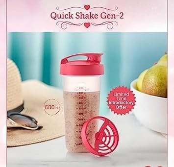 Tupperware quick shake gen 2 red and white - 680 ml capacity