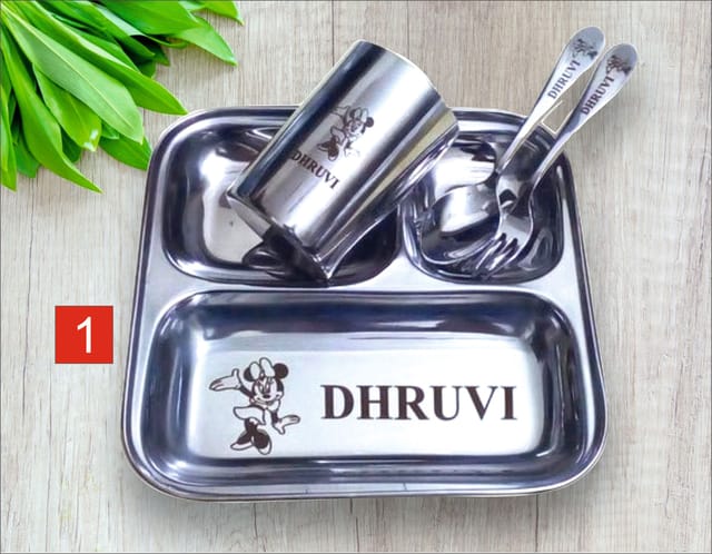 Minnie Mouse Cartoon Printed Personalized Gift For Your Love Ones Dinner Set stainless steel, With Name And logo on it ,It's Perfect Gift For Birthday, Anniversary