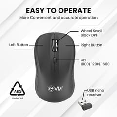 EVM-WM009 High-Precision Black Wireless Optical Mouse crafted to bring its unique style to your work and perfectly fits in the palm of the hand for enhanced comfort