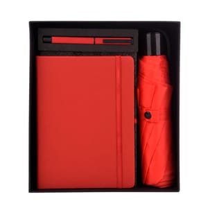 Ripple 3 in 1 Red Combo Gift Set includes an Umberlla, a Leather diary, and a Pen for Perfect rich style statement in corporate gifting