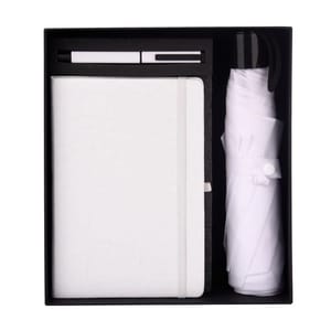 Ripple 3 in 1 White Combo Gift Set includes an Umberlla, a Leather diary, and a Pen for Perfect rich style statement in corporate gifting