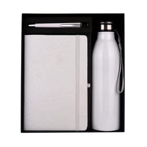 Glories White 3 in 1 Gift set includes a Sipper bottle, a Leather diary, and a Pen for Perfect rich style statement in corporate gifting