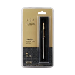 PARKER CLASSIC STAINLESS STEEL GOLD TRIM BALL PEN