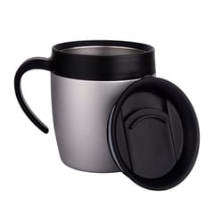 Insulated Stainless Steel Silver double wall vacuum insulation 450ml Coffee Mug with Lid suitable for outdoor, travel and office use