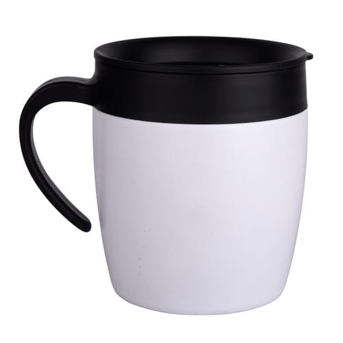 Insulated Stainless Steel White double wall vacuum insulation 450ml Coffee Mug with Lid suitable for outdoor, travel and office use