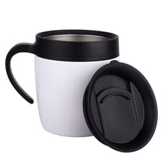 Insulated Stainless Steel White double wall vacuum insulation 450ml Coffee Mug with Lid suitable for outdoor, travel and office use