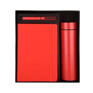 Luxe 3 in 1 Red Gift Set-Cube pen Notebook & Temperature Bottle perfect corporate gift for all your employees, clients and prospects