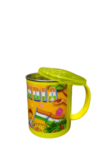 India Printed Inner Stainless Steel Mug for Tea and Coffee Set of 1 Mugs with Lid Multi Coloured (275ml) Mug