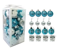 Small Size 16 Pcs Blue or Golden Assorted Silver Colour Balls and Ornaments Combo for Christmas Tree Hanging Decoration  By cThemeHouseParty