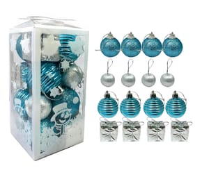 Small Size 16 Pcs Blue or Golden Assorted Silver Colour Balls and Ornaments Combo for Christmas Tree Hanging Decoration  By cThemeHouseParty