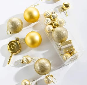 24 Pcs Christmas Balls Ornaments Shatterproof Gold Xmas Trees Parties Decorations Balls for Party Decoration,with Hanging Hole (Golden 4 Cm) By cThemeHouseParty