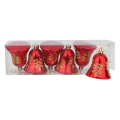 Plastic Christmas Red Golden Big Bells (Pack of 6) Ornaments Decoration, Tree Bells with Hanging Loop for Xmas Tree Wedding Party Decor (7cm/3 inch Height Each, Red)