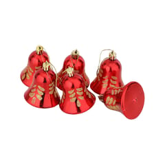 Plastic Christmas Red Golden Big Bells (Pack of 6) Ornaments Decoration, Tree Bells with Hanging Loop for Xmas Tree Wedding Party Decor (7cm/3 inch Height Each, Red)