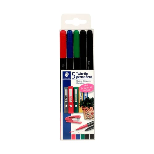 STAEDTLER 5 TWIN TIP PERMANENT MARKERS