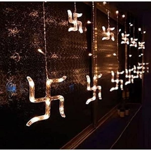 cThemeHouseParty 10 Swastik String 5+5 (Small + Big) LED Lights, Curtain String Lights for Bedroom with 8 Lighting Modes