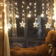 cThemeHouseParty 1 Piece Acrylic Fairy Star Curtain LED Light - Perfect for Home, Festivals, Events, Balconies, Birthday, Gardens, lndoors, Diwali Decor,Festival(Yellow)(6.6 feet X 3.3 feet)