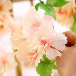 cThemeHouseParty Artificial Cherry Blossom Rattan Flowers(Peach) Wall Hanging Decorative Vine String Lines Items for Diwali Decoration, Backdrop for Pooja Room, Home Decor (230 cm)