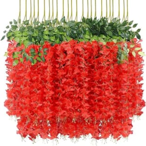 cThemeHouseParty 12 pcs Wisteria Artificial Flower for Home Decoration and Craft(Pack of 12, Red)