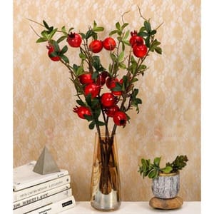 cThemeHouseParty 3 piece Artificial Faux Pomegranate Plant Stick, Enhance Your Space with Artificial Pomegranate Plant Big Realistic Leaves for Decoration - Ideal for Home, Office, Garden, and Indoor, (Pack of 3)