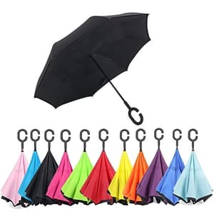 Reversible Umbrella Double Layer Windproof Reverse Folding Self-Standing C-Shape Inside Out Outdoor Rain Away Car Umbrella ,Handsfree For Adults ?Reversible Umbrella Multicolour With UV protection