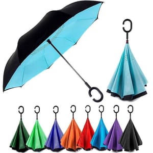 Reversible Umbrella Double Layer Windproof Reverse Folding Self-Standing C-Shape Inside Out Outdoor Rain Away Car Umbrella ,Handsfree For Adults ?Reversible Umbrella Multicolour With UV protection