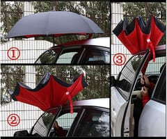 Reversible Umbrella Double Layer Windproof Reverse Folding Self-Standing C-Shape Inside Out Outdoor Rain Away Car Umbrella ,Handsfree For Adults ?Reversible Umbrella Multicolour With UV protection