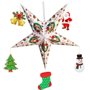 Christmas Star with Hanging Paper Ornaments for Decoration White Pack of 6 Pcs By cThemeHouseParty
