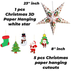 Christmas Star with Hanging Paper Ornaments for Decoration White Pack of 6 Pcs By cThemeHouseParty