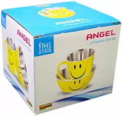 Pack of 2 Stainless Steel Smiley Angel Mug and Bowl Set Yellow  (Yellow)