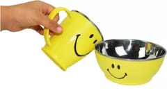 Pack of 2 Stainless Steel Smiley Angel Mug and Bowl Set Yellow  (Yellow)