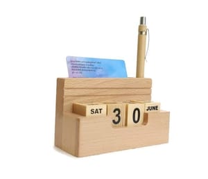 Wooden Pen Stand with Calendar , Perfect for Office & Home Desk, Gift for Birthday