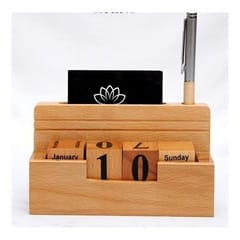 Wooden Pen Stand with Calendar , Perfect for Office & Home Desk, Gift for Birthday